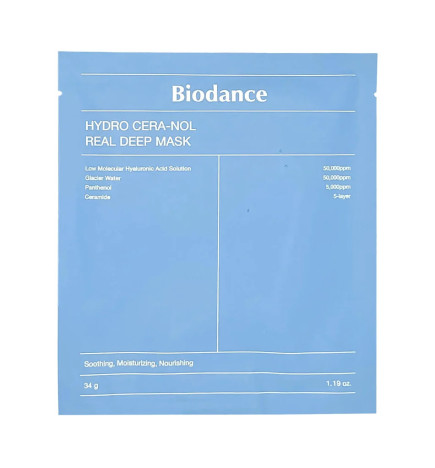 Nakts hidrogēla maska jutīgai un kairinātai ādai Biodance Hydro Cera-Nol Real Deep Mask