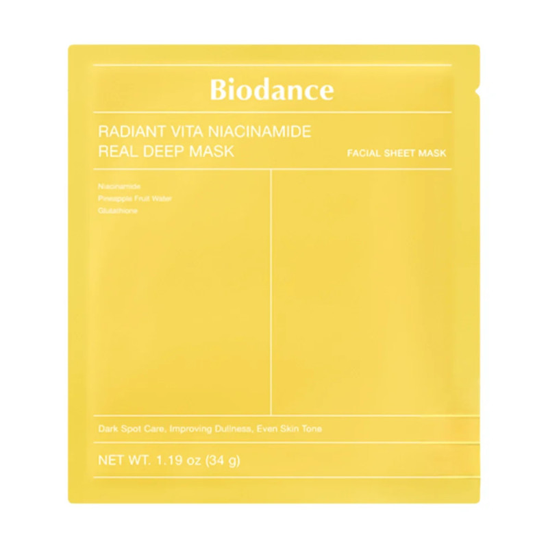 Nakts hidrogēla maska ādas mirdzumam un toņa izlīdzināšanai Biodance Radiant Vita Niacinamide Real Deep Mask