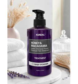 Matu maska-kondicionieris KUNDAL Honey & Macadamia Hydro-Intensive Protein Premium Hair Treatment Baby Powder, 500 ml