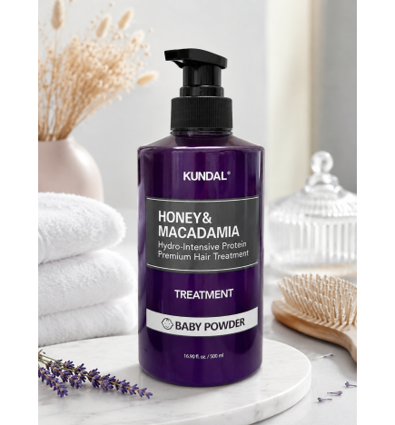 Matu maska-kondicionieris KUNDAL Honey & Macadamia Hydro-Intensive Protein Premium Hair Treatment Baby Powder, 500 ml